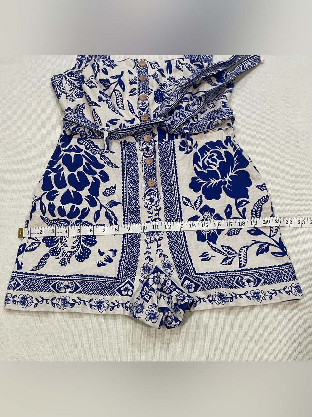 Rachel Zoe Blue White Linen Floral Romper Size 6 NWOT - Picture 6 of 10